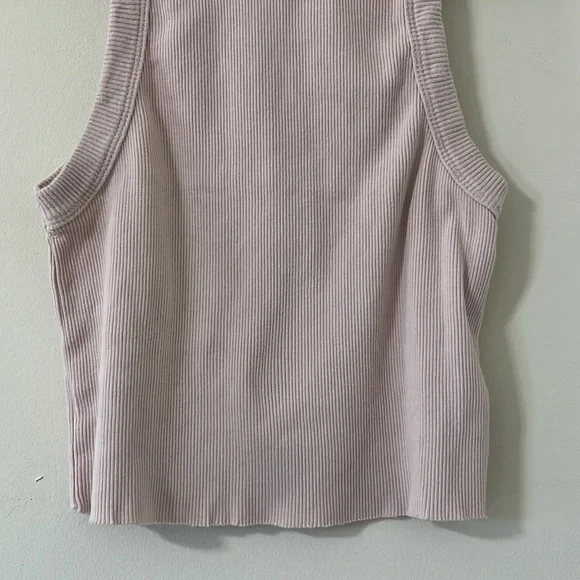 Aerie Blush Pink Halter Neck Ribbed Raw Hem Cropped Tank Top Size Medium - Picture 3 of 6
